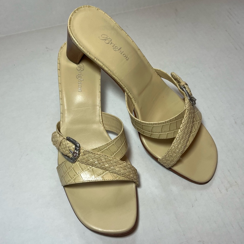 BRIGHTON Tatum Leather Square Toe Slide  Buckle Braided Detail SZ 9